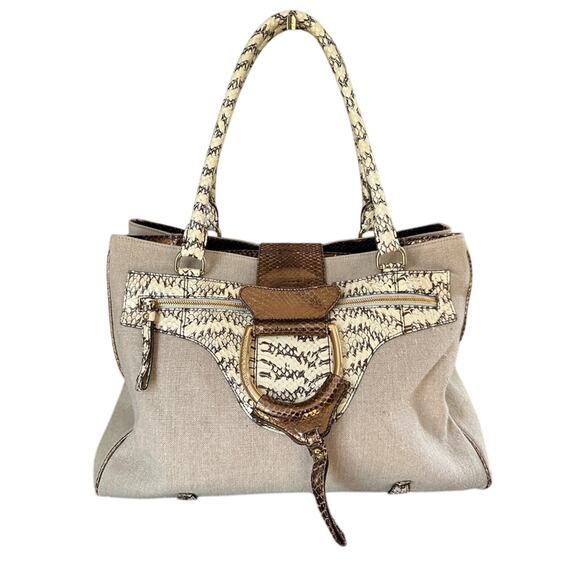 Authentic Dolce & Gabbana RARE Snake Print Canvas Shoulder Bag - Picture 1 of 15